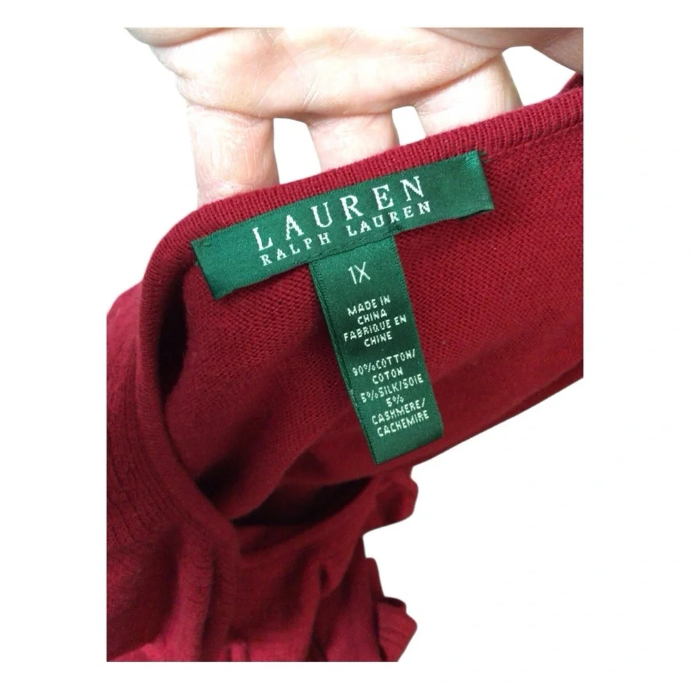 Ralph Lauren Red Ruffle V-Neck Blouse - Picture 5 of 5